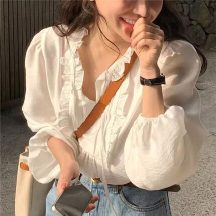 Blusa Retro Chic Casual con cordones