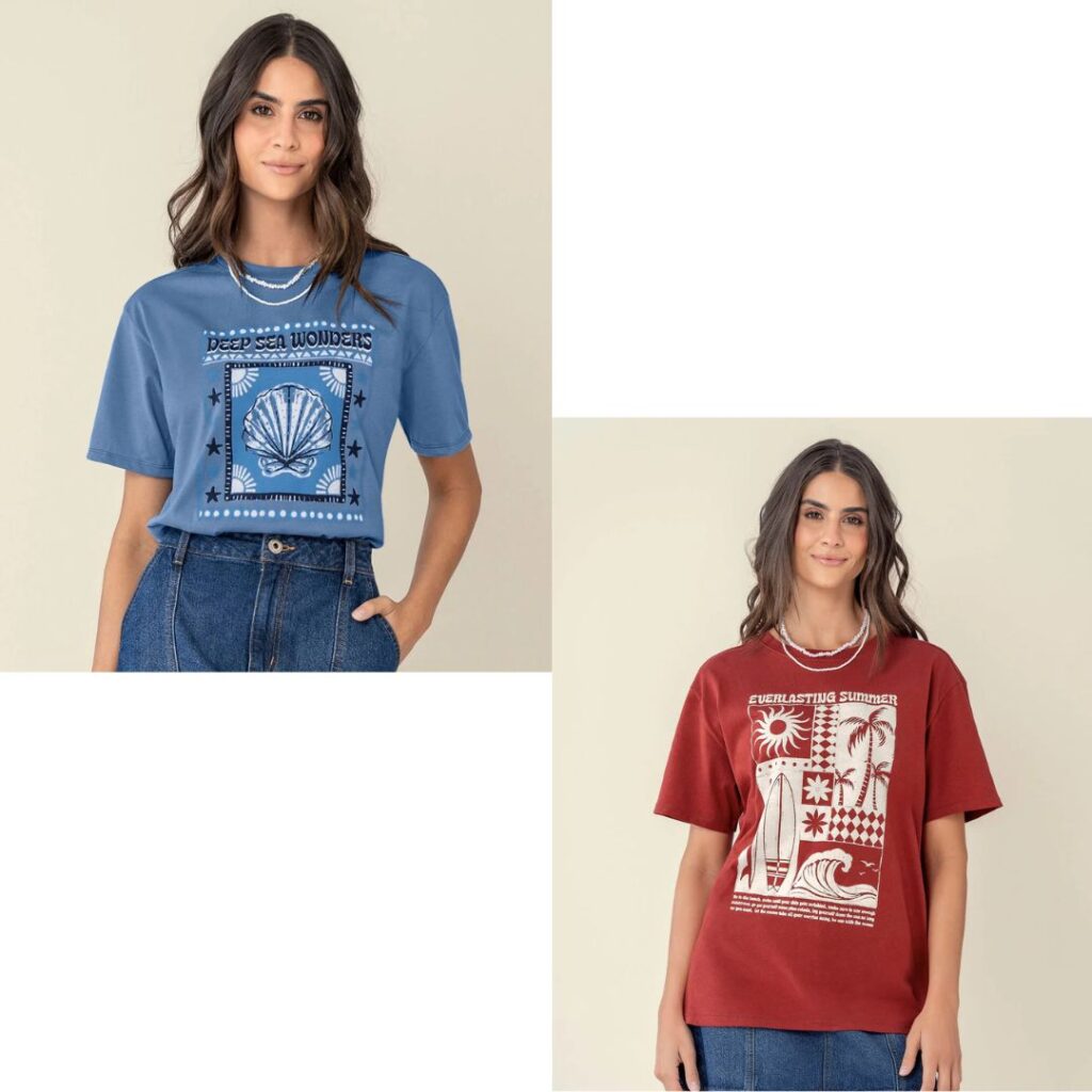 Blusa suelta estampada con cuello redondo