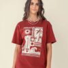 Blusa suelta estampada con cuello redondo roja